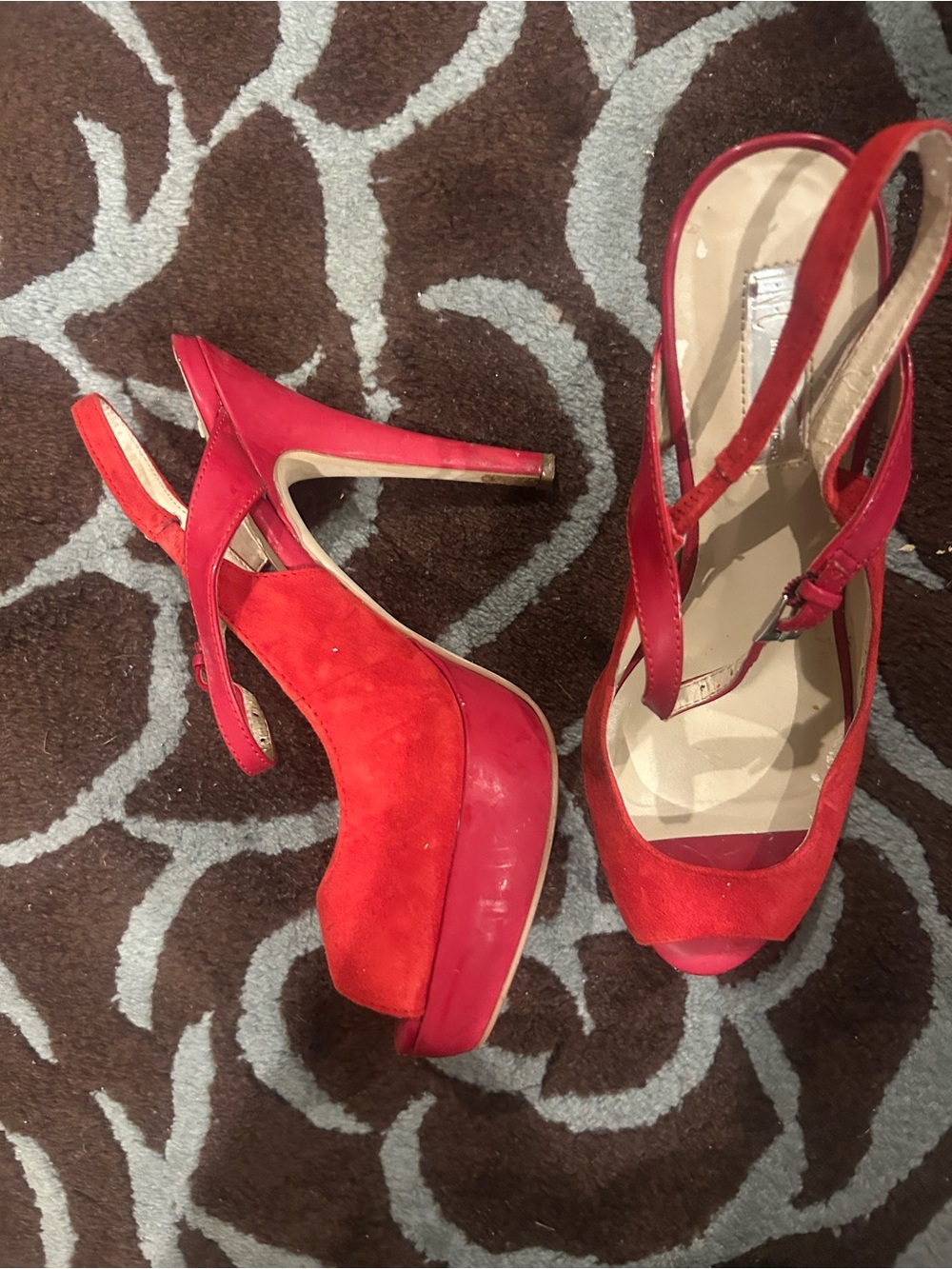 INC International Concepts Red Suede Platform Slingback Heels